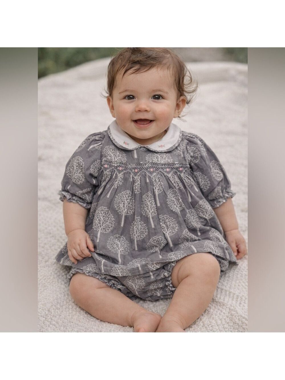 Infant smocked dress with tree Pattern